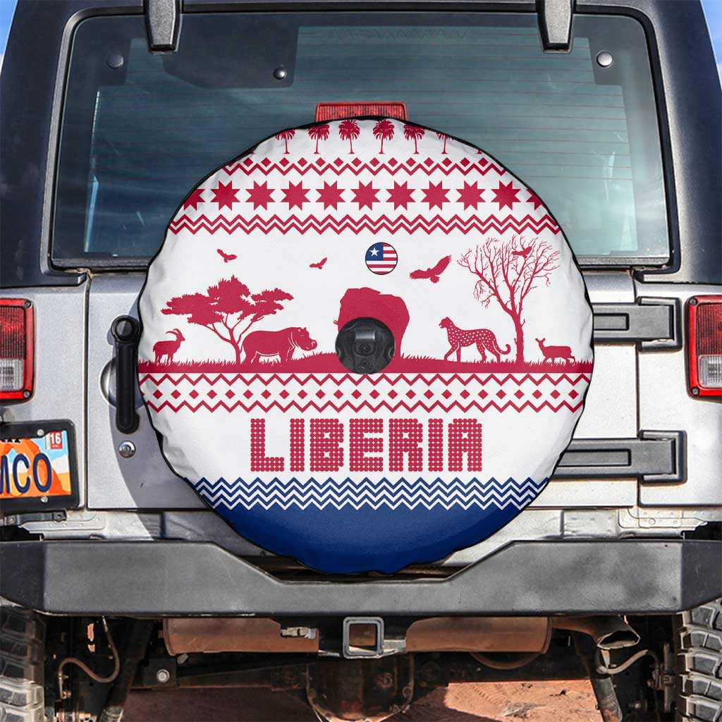 Liberia Christmas Spare Tire Cover with Red Wildlife Silhouettes and White Blue Holiday - Wonder Print Shop