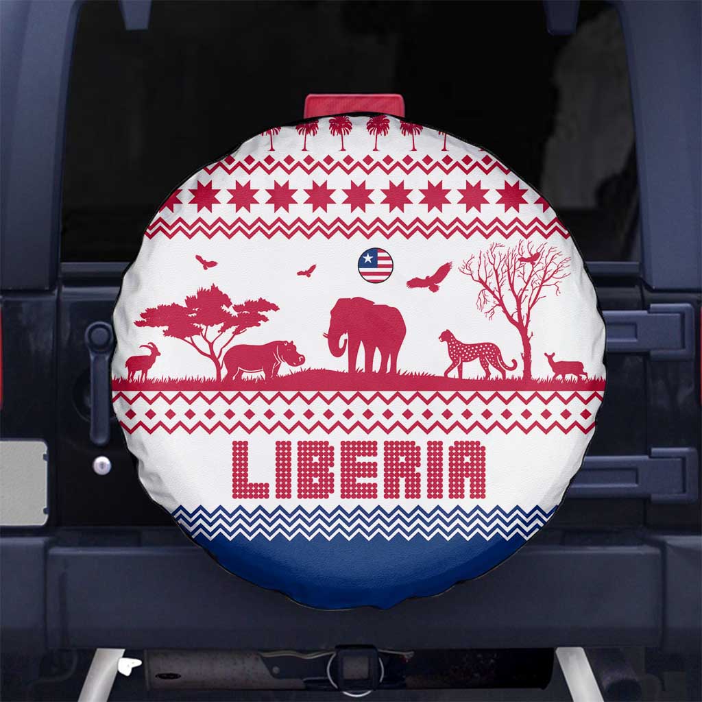 Liberia Christmas Spare Tire Cover with Red Wildlife Silhouettes and White Blue Holiday - Wonder Print Shop