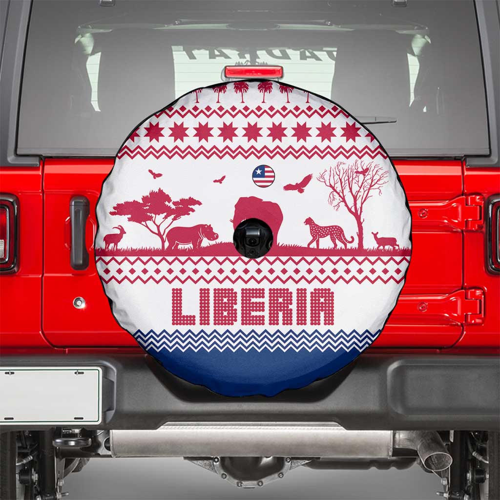 Liberia Christmas Spare Tire Cover with Red Wildlife Silhouettes and White Blue Holiday - Wonder Print Shop