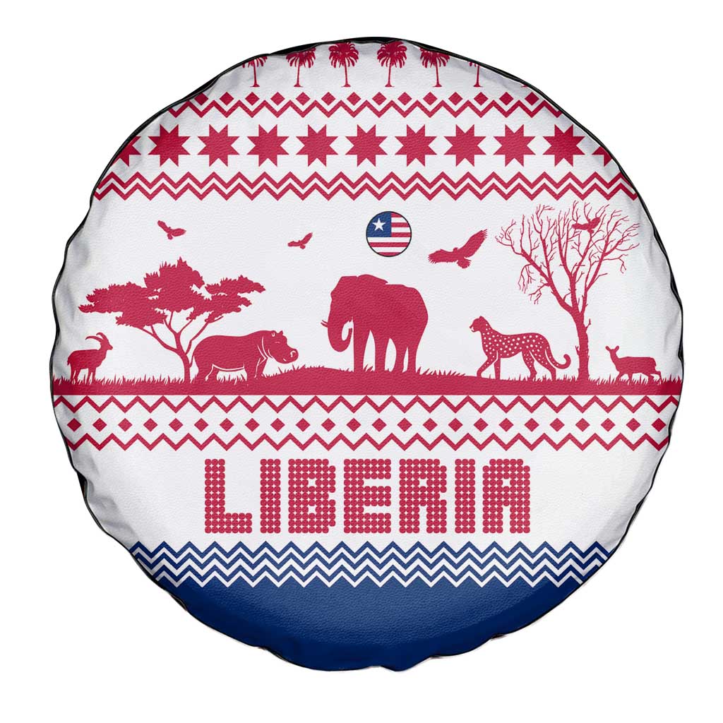 Liberia Christmas Spare Tire Cover with Red Wildlife Silhouettes and White Blue Holiday - Wonder Print Shop
