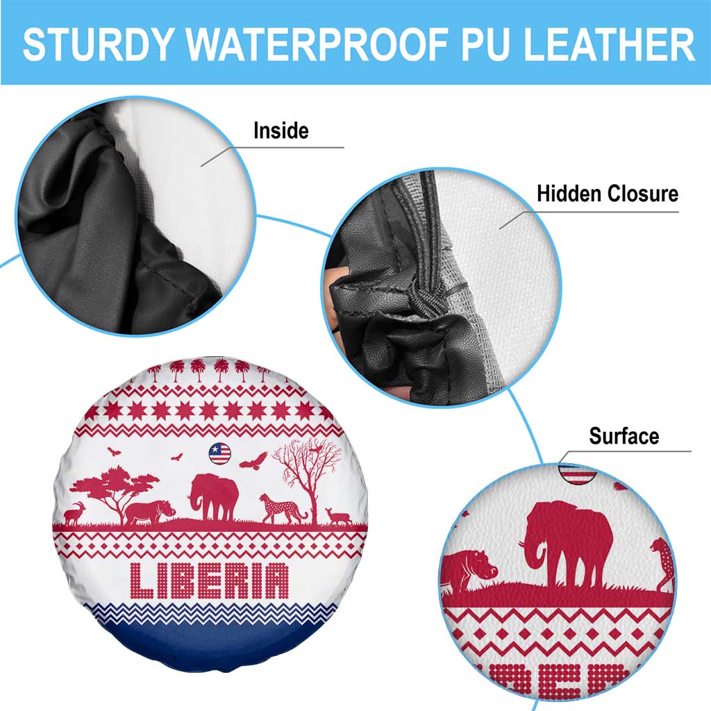 Liberia Christmas Spare Tire Cover with Red Wildlife Silhouettes and White Blue Holiday - Wonder Print Shop