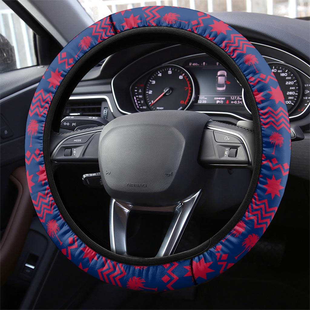 Liberia Christmas Steering Wheel Cover with Red Wildlife Silhouettes and White Blue Holiday - Wonder Print Shop