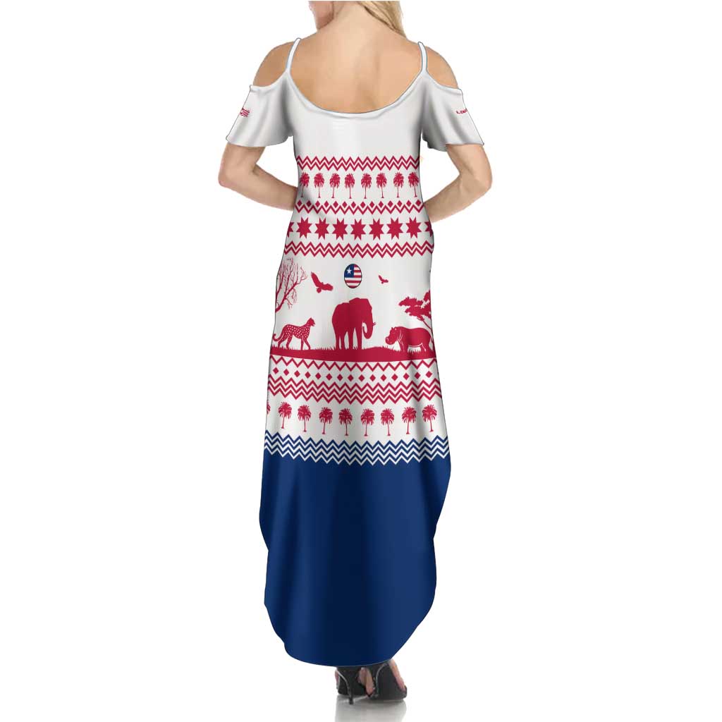 Liberia Christmas Summer Maxi Dress with Red Wildlife Silhouettes and White Blue Holiday - Wonder Print Shop