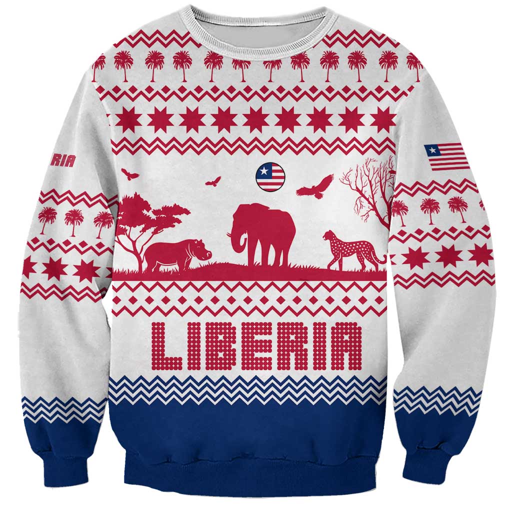Liberia Christmas Sweatshirt with Red Wildlife Silhouettes and White Blue Holiday - Wonder Print Shop