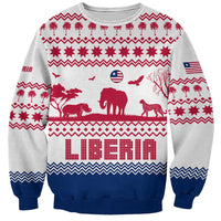 Liberia Christmas Sweatshirt with Red Wildlife Silhouettes and White Blue Holiday - Wonder Print Shop