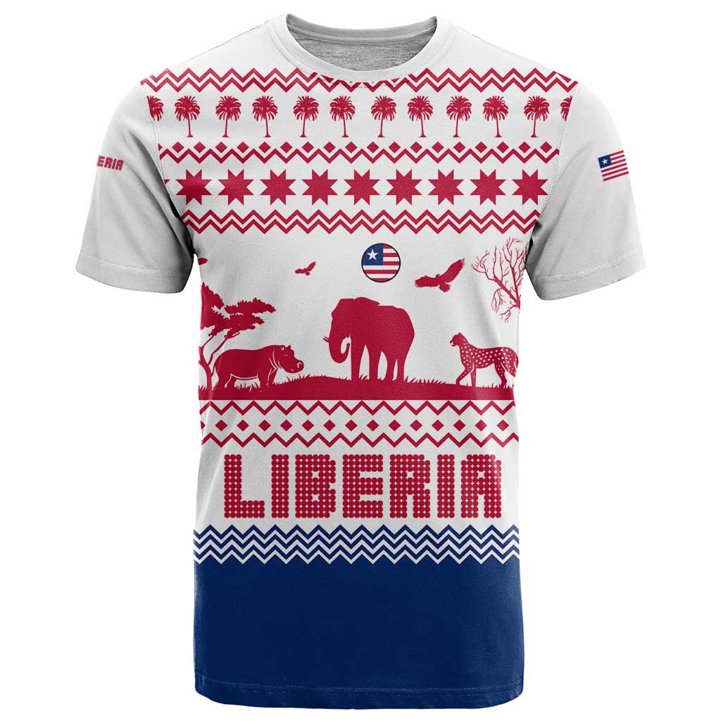 Liberia Christmas T Shirt with Red Wildlife Silhouettes and White Blue Holiday - Wonder Print Shop