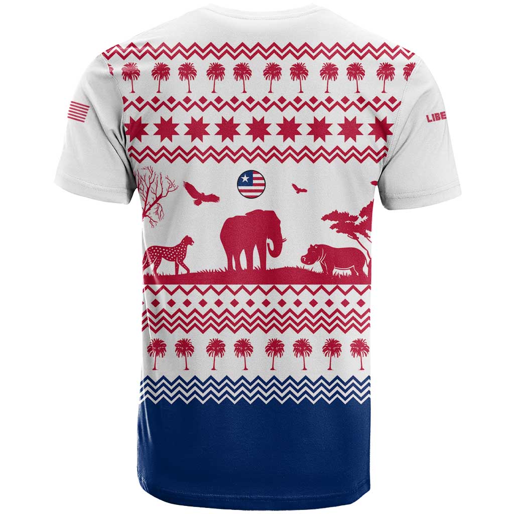 Liberia Christmas T Shirt with Red Wildlife Silhouettes and White Blue Holiday - Wonder Print Shop