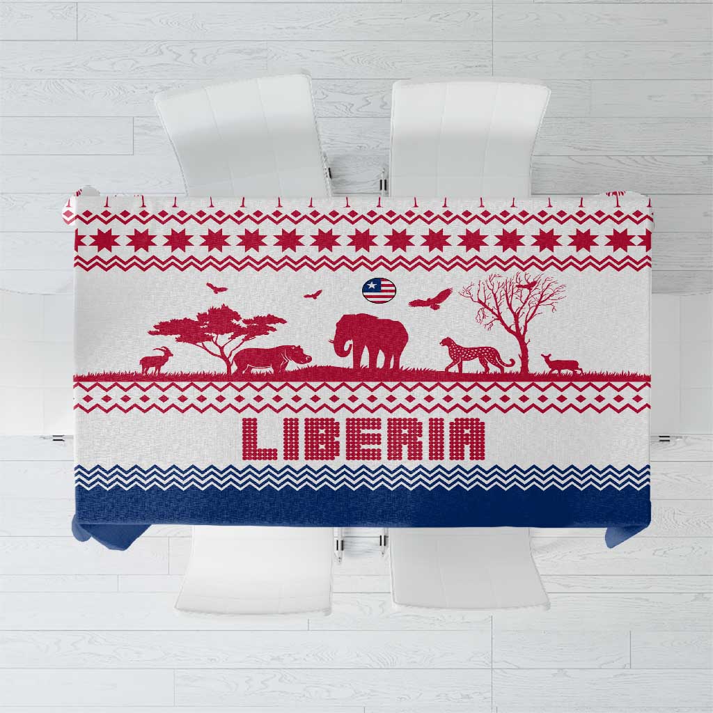 Liberia Christmas Tablecloth with Red Wildlife Silhouettes and White Blue Holiday - Wonder Print Shop