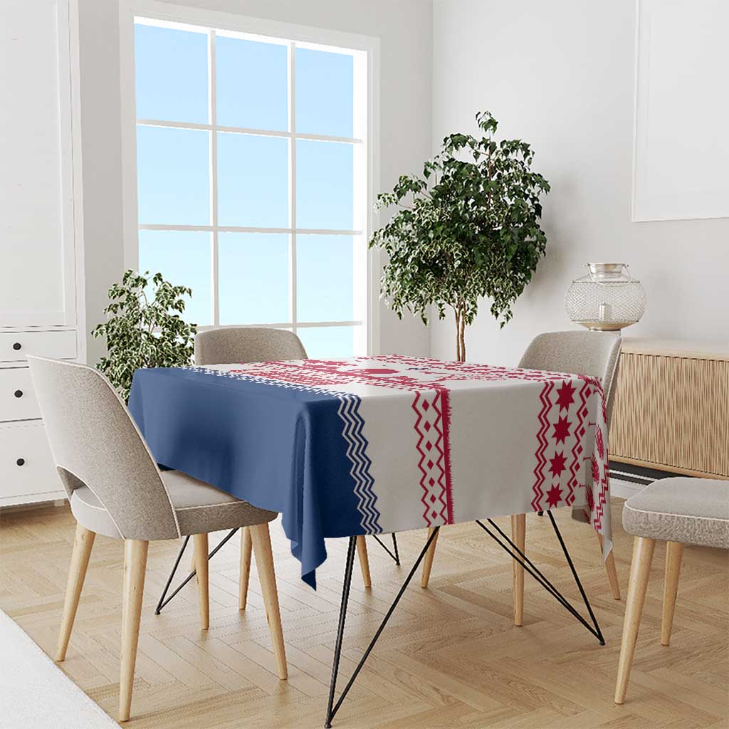 Liberia Christmas Tablecloth with Red Wildlife Silhouettes and White Blue Holiday - Wonder Print Shop