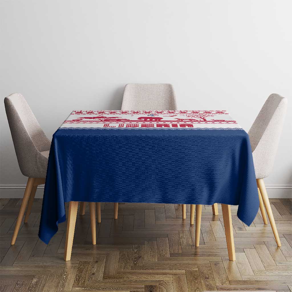 Liberia Christmas Tablecloth with Red Wildlife Silhouettes and White Blue Holiday - Wonder Print Shop