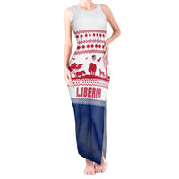 Liberia Christmas Tank Maxi Dress with Red Wildlife Silhouettes and White Blue Holiday - Wonder Print Shop
