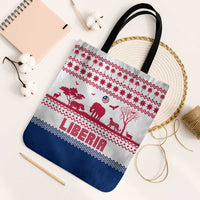 Liberia Christmas Tote Bag with Red Wildlife Silhouettes and White Blue Holiday - Wonder Print Shop
