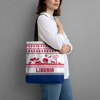 Liberia Christmas Tote Bag with Red Wildlife Silhouettes and White Blue Holiday - Wonder Print Shop
