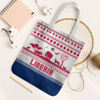 Liberia Christmas Tote Bag with Red Wildlife Silhouettes and White Blue Holiday - Wonder Print Shop