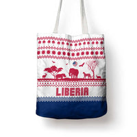 Liberia Christmas Tote Bag with Red Wildlife Silhouettes and White Blue Holiday - Wonder Print Shop