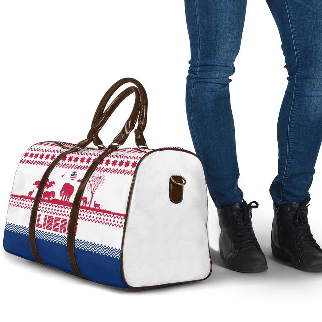 Liberia Christmas Travel Bag with Red Wildlife Silhouettes and White Blue Holiday - Wonder Print Shop
