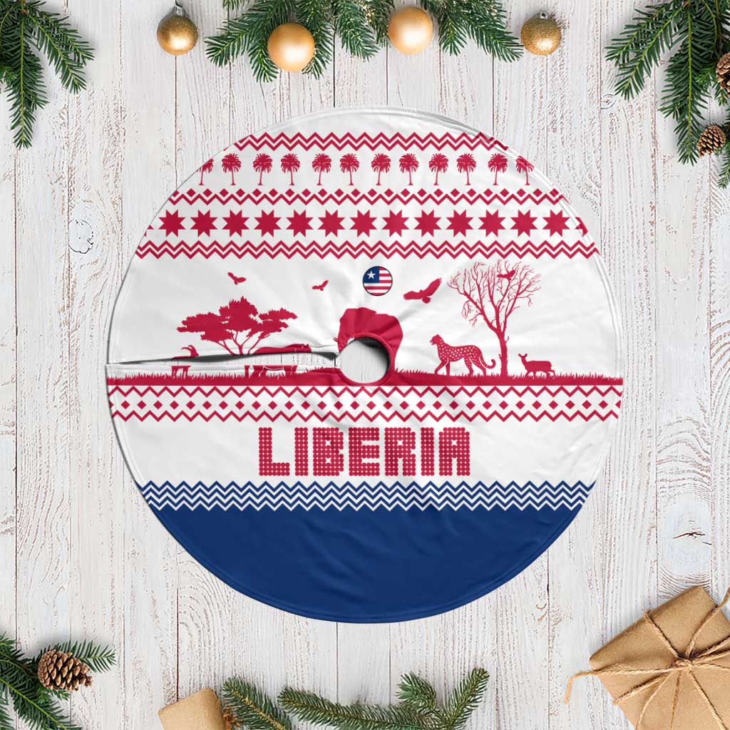 Liberia Christmas Tree Skirt with Red Wildlife Silhouettes and White Blue Holiday - Wonder Print Shop