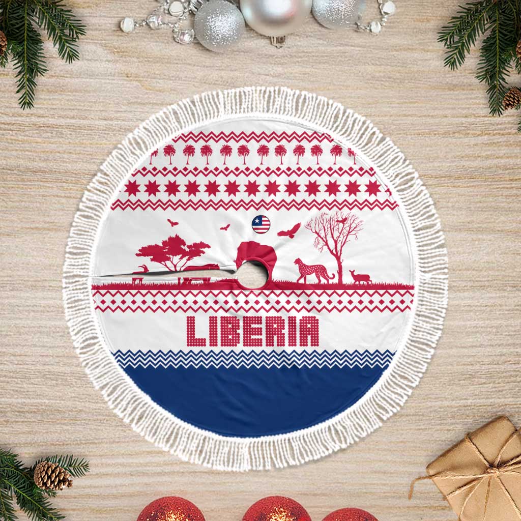 Liberia Christmas Tree Skirt with Red Wildlife Silhouettes and White Blue Holiday - Wonder Print Shop
