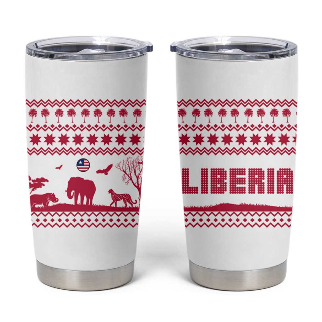 Liberia Christmas Tumbler Cup with Red Wildlife Silhouettes and White Blue Holiday - Wonder Print Shop