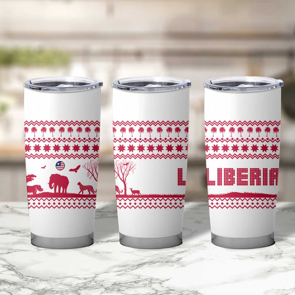 Liberia Christmas Tumbler Cup with Red Wildlife Silhouettes and White Blue Holiday - Wonder Print Shop