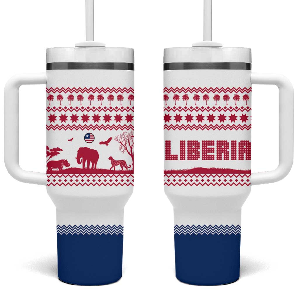 Liberia Christmas Tumbler With Handle with Red Wildlife Silhouettes and White Blue Holiday - Wonder Print Shop