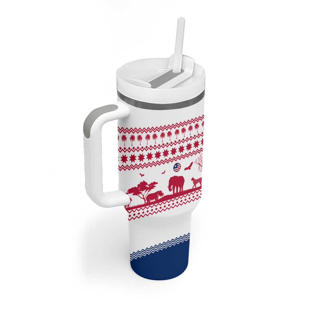 Liberia Christmas Tumbler With Handle with Red Wildlife Silhouettes and White Blue Holiday - Wonder Print Shop