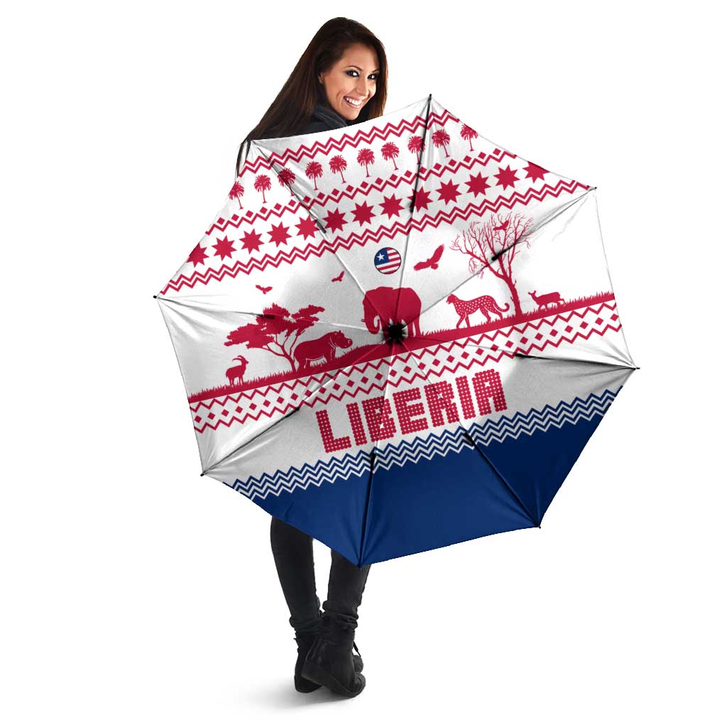 Liberia Christmas Umbrella with Red Wildlife Silhouettes and White Blue Holiday - Wonder Print Shop