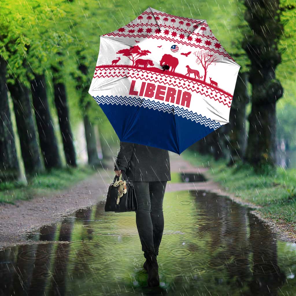 Liberia Christmas Umbrella with Red Wildlife Silhouettes and White Blue Holiday - Wonder Print Shop
