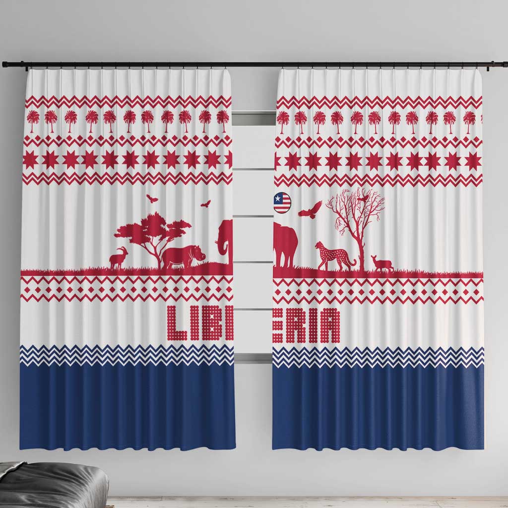 Liberia Christmas Window Curtain with Red Wildlife Silhouettes and White Blue Holiday - Wonder Print Shop