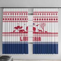 Liberia Christmas Window Curtain with Red Wildlife Silhouettes and White Blue Holiday - Wonder Print Shop