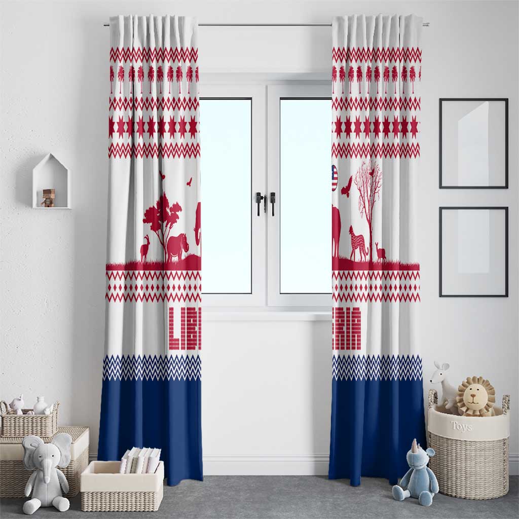 Liberia Christmas Window Curtain with Red Wildlife Silhouettes and White Blue Holiday - Wonder Print Shop
