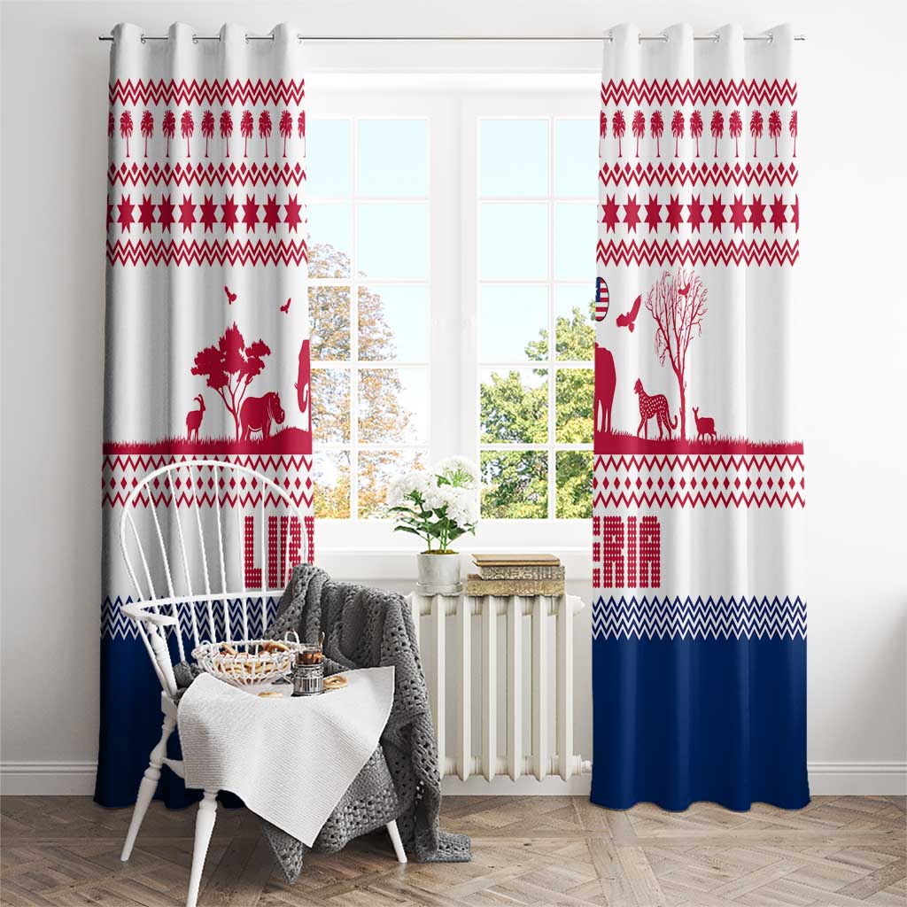 Liberia Christmas Window Curtain with Red Wildlife Silhouettes and White Blue Holiday - Wonder Print Shop