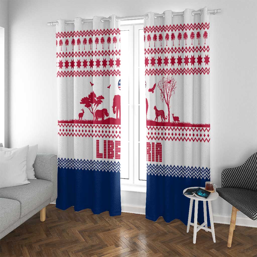 Liberia Christmas Window Curtain with Red Wildlife Silhouettes and White Blue Holiday - Wonder Print Shop
