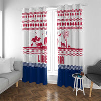 Liberia Christmas Window Curtain with Red Wildlife Silhouettes and White Blue Holiday - Wonder Print Shop
