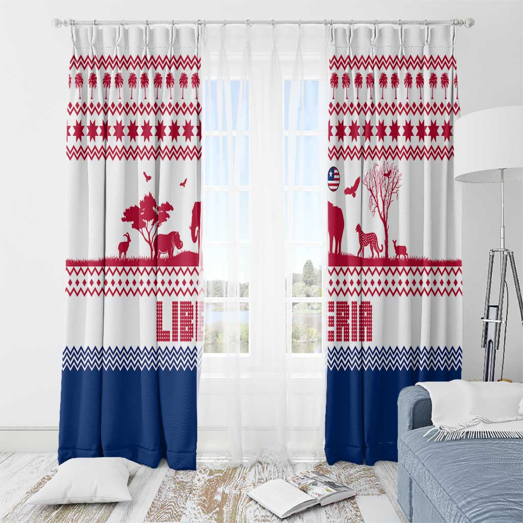 Liberia Christmas Window Curtain with Red Wildlife Silhouettes and White Blue Holiday - Wonder Print Shop