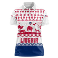 Liberia Christmas Women Polo Shirt with Red Wildlife Silhouettes and White Blue Holiday - Wonder Print Shop