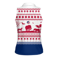 Liberia Christmas Women Sleeveless Polo Shirt with Red Wildlife Silhouettes and White Blue Holiday - Wonder Print Shop