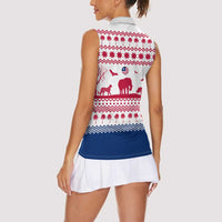 Liberia Christmas Women Sleeveless Polo Shirt with Red Wildlife Silhouettes and White Blue Holiday - Wonder Print Shop