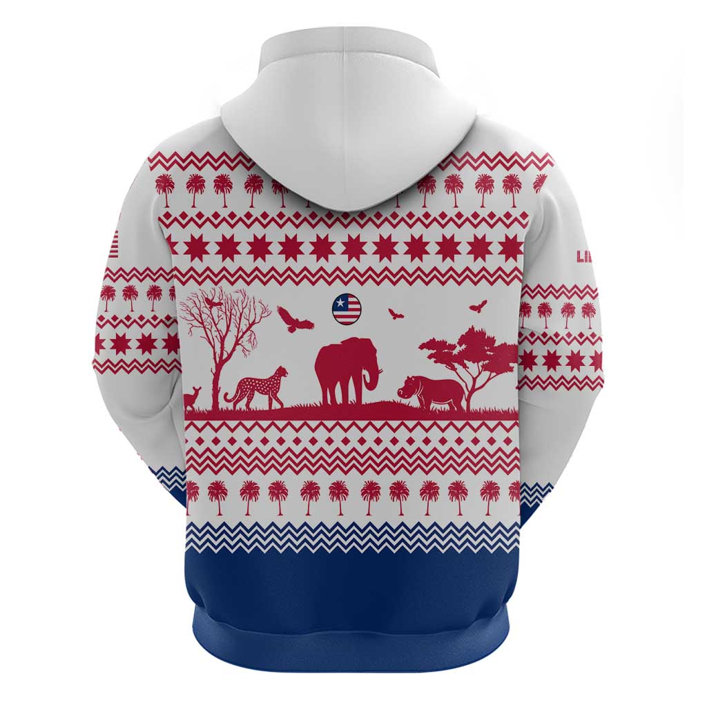 Liberia Christmas Zip Hoodie with Red Wildlife Silhouettes and White Blue Holiday - Wonder Print Shop