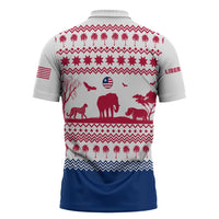 Liberia Christmas Zipper Polo Shirt with Red Wildlife Silhouettes and White Blue Holiday - Wonder Print Shop