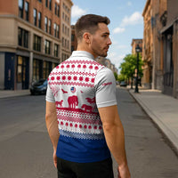 Liberia Christmas Zipper Polo Shirt with Red Wildlife Silhouettes and White Blue Holiday - Wonder Print Shop