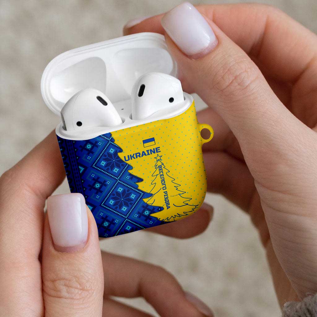 Ukraine Christmas AirPods Case with Yellow and Blue Tree Design and Traditional Embroidery - Wonder Print Shop