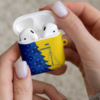 Ukraine Christmas AirPods Case with Yellow and Blue Tree Design and Traditional Embroidery - Wonder Print Shop