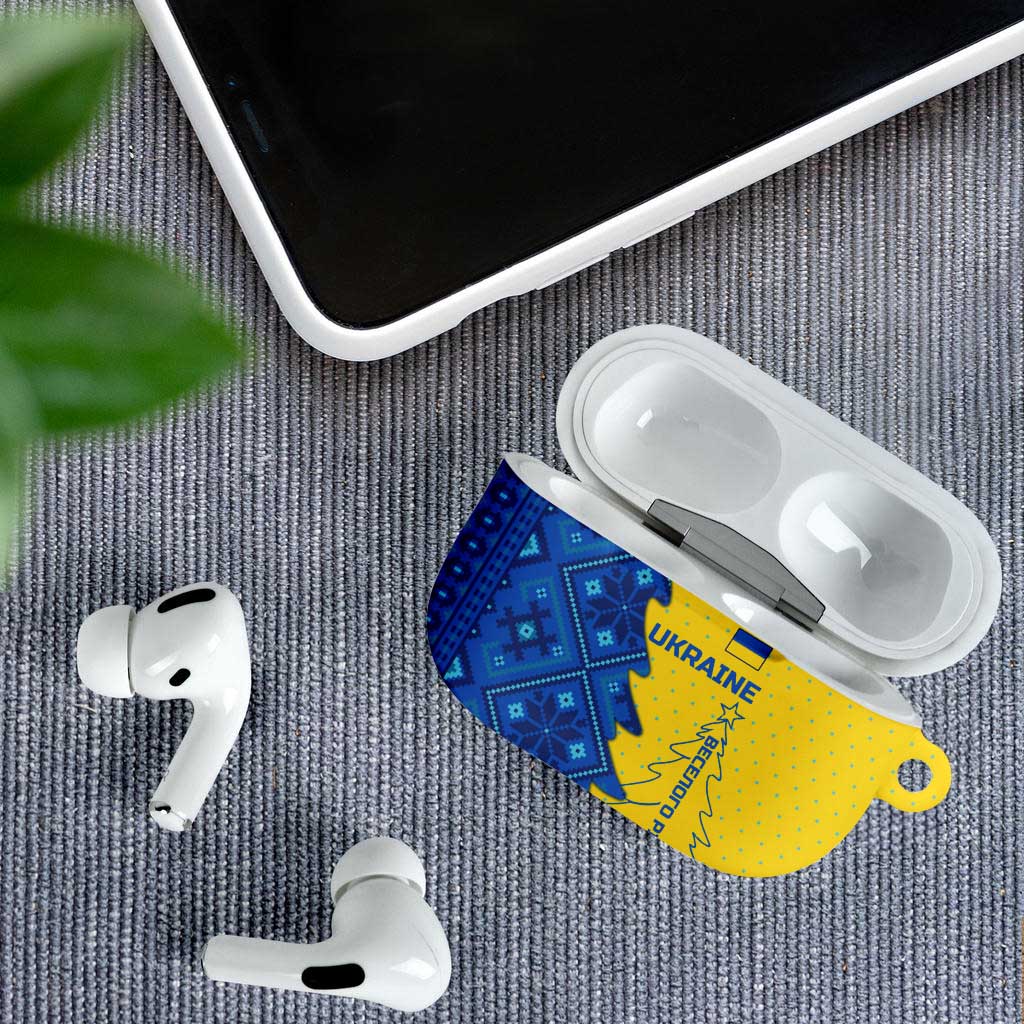 Ukraine Christmas AirPods Case with Yellow and Blue Tree Design and Traditional Embroidery - Wonder Print Shop