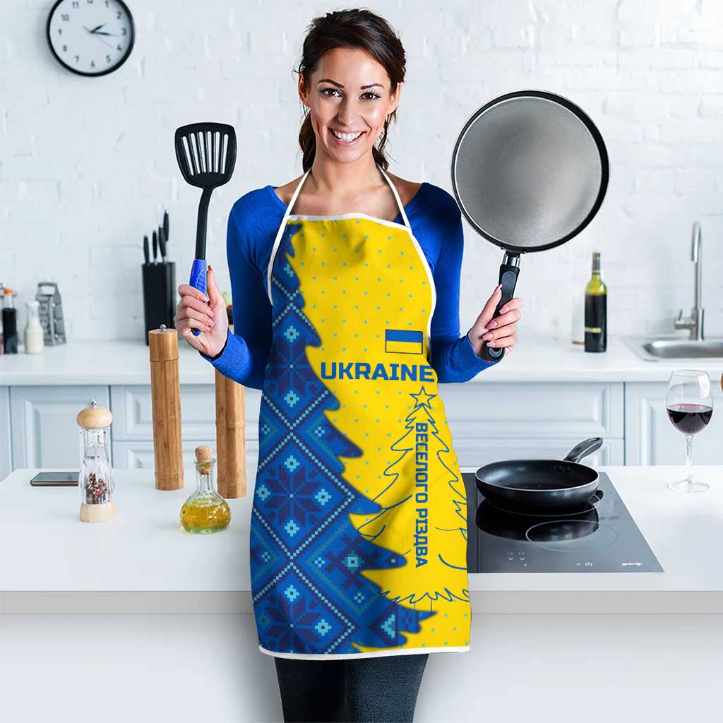 Ukraine Christmas Apron with Yellow and Blue Tree Design and Traditional Embroidery - Wonder Print Shop