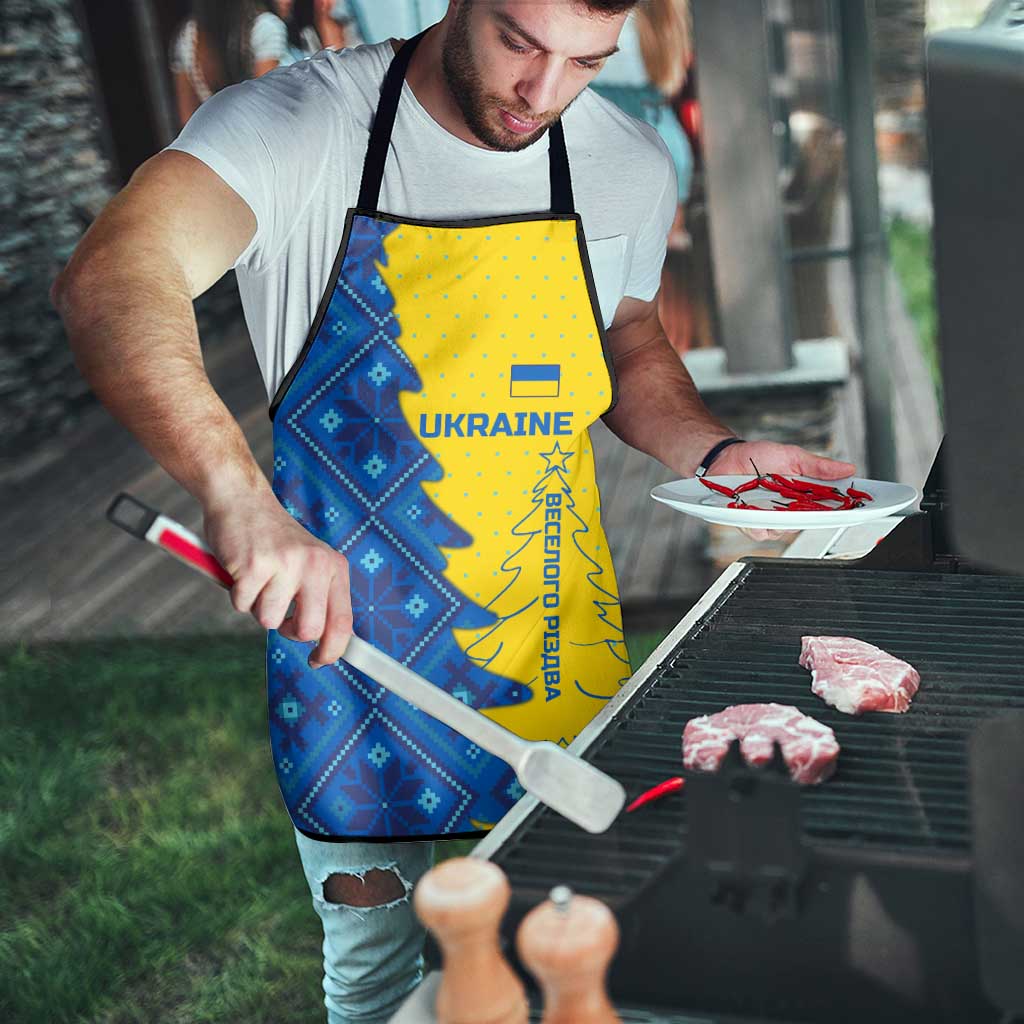 Ukraine Christmas Apron with Yellow and Blue Tree Design and Traditional Embroidery - Wonder Print Shop