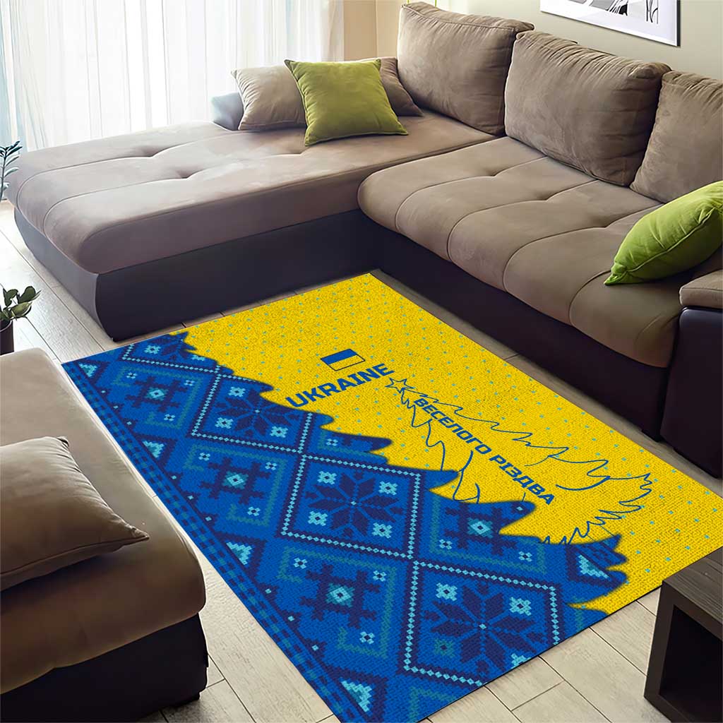 Ukraine Christmas Area Rug with Yellow and Blue Tree Design and Traditional Embroidery - Wonder Print Shop