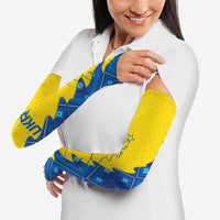 Ukraine Christmas Arm Sleeves with Yellow and Blue Tree Design and Traditional Embroidery - Wonder Print Shop