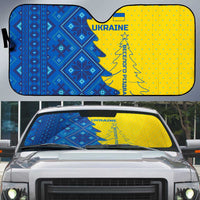 Ukraine Christmas Auto Sun Shade with Yellow and Blue Tree Design and Traditional Embroidery - Wonder Print Shop