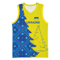 Ukraine Christmas Basketball Jersey with Yellow and Blue Tree Design and Traditional Embroidery - Wonder Print Shop
